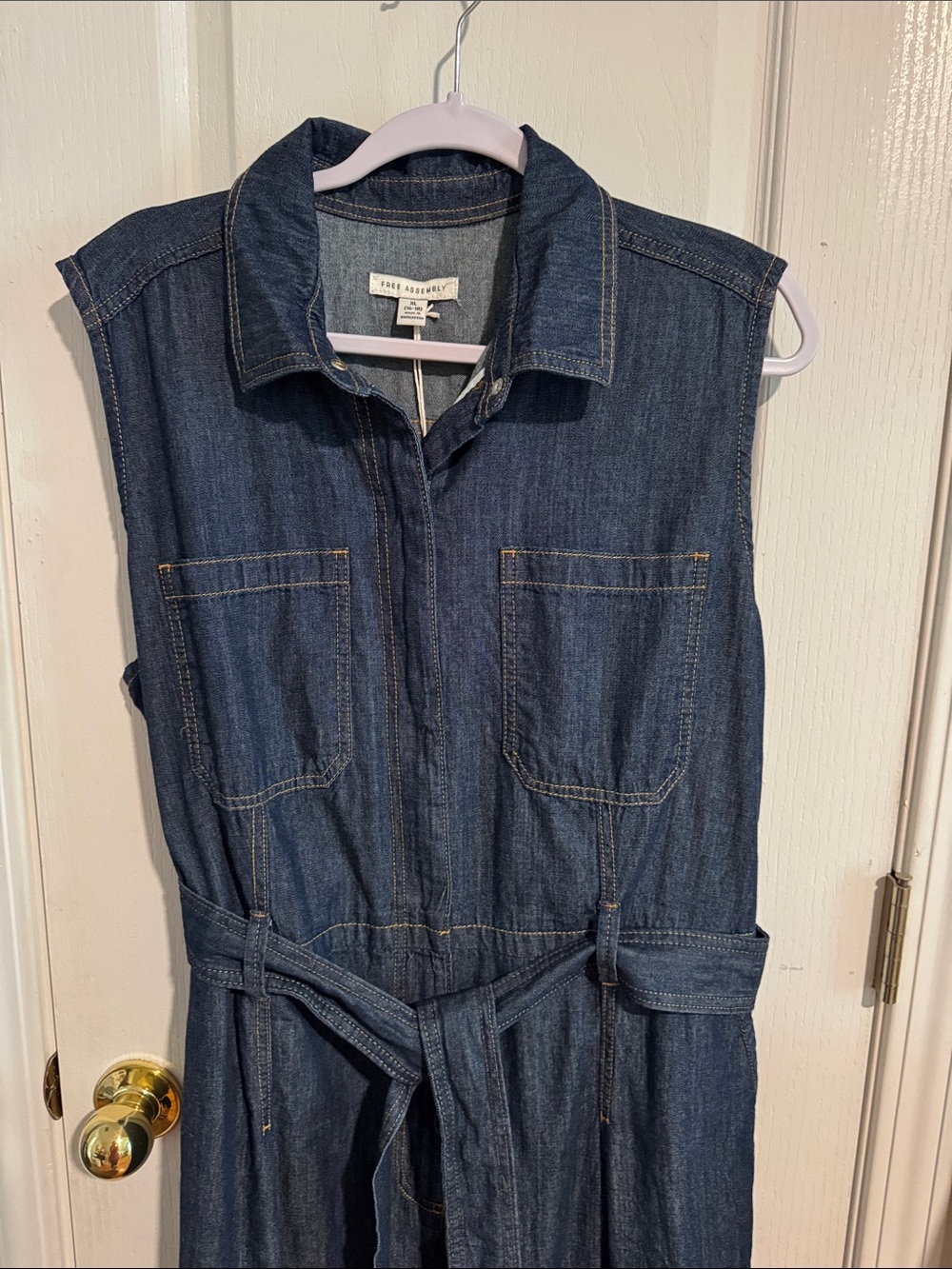 Free Assembly Denim Wide Leg Jumpsuit - Picture 2 of 8
